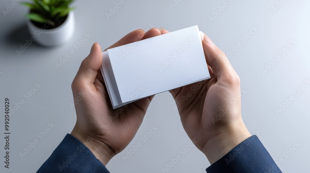 Poster blank business card in hands displaying minimal design
