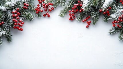 A white background with red berries and green leaves