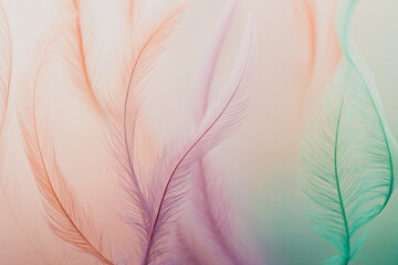 Fototapeta premium Image suspended amidst a delicate, ombre-inspired pastel gradient with soft feathery. Warm and gentle background perfect for a motivational quote