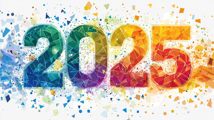 2025 new year celebration banner with colorful mosaic effect