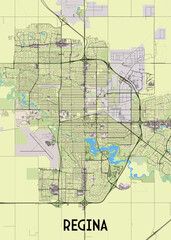 Obraz premium Regina, Saskatchewan, Canada artistic map poster