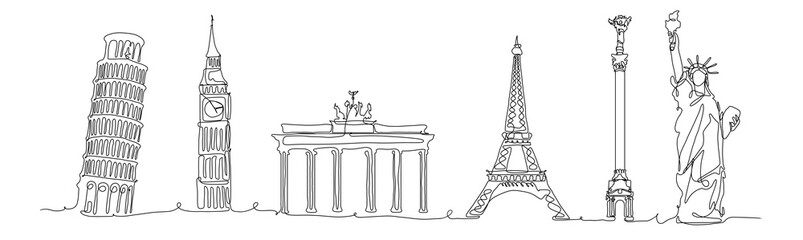 Obraz premium Sketch of famous landmarks on white background. Banner design