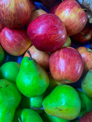 colorful South American fruits and vegetables, tubers, red, yellow, green, banana, potato, fruit