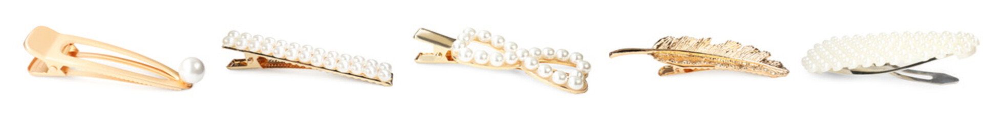 Stylish bijouterie for hair isolated on white, collection