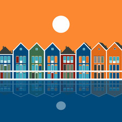 Illustration of Colorful houses in Houten, Netherlands.