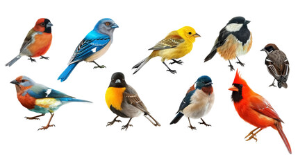 Fototapeta premium assorted colorful birds set for wildlife enthusiasts isolated on transparent background 