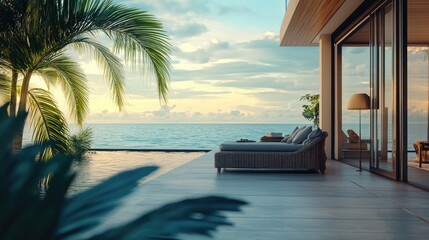 Fototapeta premium Luxury terrace with breath-taking view of the sea lagoon