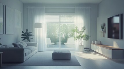Fototapeta premium Minimalist, scandinavian interior design of modern living room