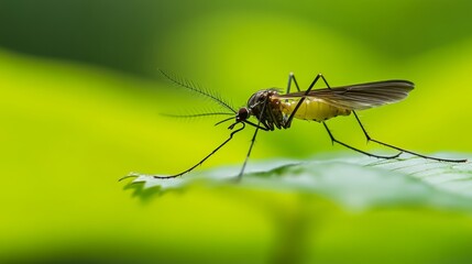 Fototapeta premium Disease-Bearing Insect: Mosquito Macro Shot Against Blurred Rainforest Background