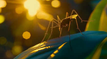 Disease-Bearing Insect: Mosquito Macro Shot Against Blurred Rainforest Background