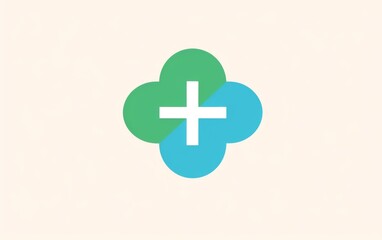 Obraz premium Minimalist logo with a symmetrical medical cross, featuring a blend of blue and green, flat vector design, and solid background, ideal for healthcare branding.