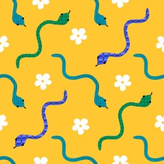 Cartoon animals seamless snake pattern for wrapping and kids new 2025 year