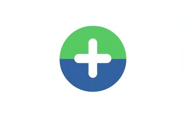 Obraz premium blue and green logo with a medical cross inside a circle, simple and clean design for a business logo on a white background.