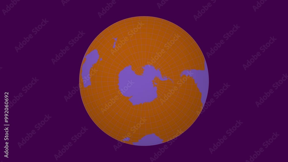 Poster rotating globe. south pole sphere view. slow speed earth rotation. solid color style. world map with