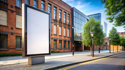 Contemporary art district street with a blank billboard, perfect for creative ad campaigns , art, district, street