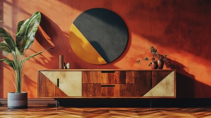 Modern sideboard with geometric patterns and sleek handles