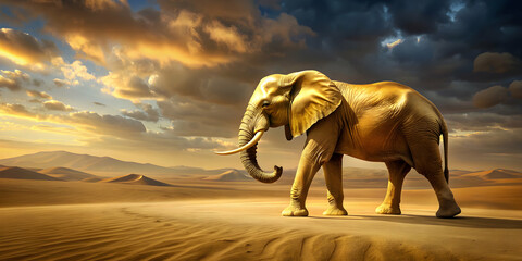 Golden elephant walking in the desert, golden, elephant, walking, desert, sand, wildlife, majestic, beautiful, nature