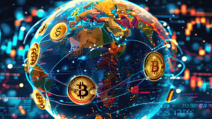 Glowing Blockchain Network Encircling the Earth: A Global Digital Revolution