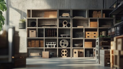 Fototapeta premium Modular shelving system crafted from recycled materials