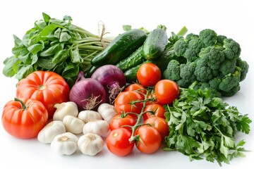 A colorful assortment of vegetables and herbs, including tomatoes, peppers, generative ai image