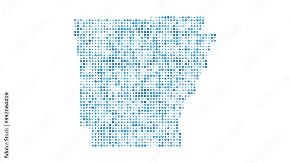 Poster arkansas dotted digital map. map of arkansas with pulsating colored circles. shape of the us state f