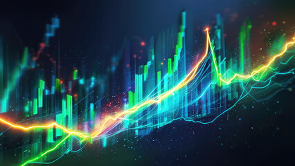 Glowing Lines and Beams: Upward-Trending Financial Charts in Light