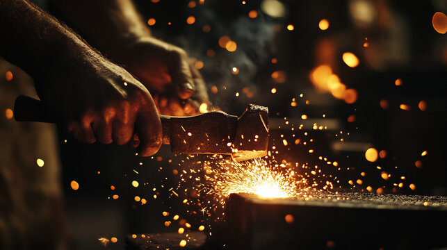 Blacksmith Forging Iron in a Traditional Workshop