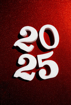 Stylish 2025 digits on a sparkling red background