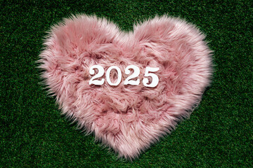 Pink furry heart with 2025 celebrating the New Year