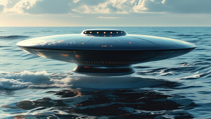 Fototapeta premium UFO Over the Ocean: Mysterious Lights Above the Waves