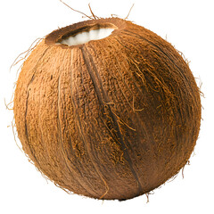  Tree Fruits - Coconut. A whole Coconut with a rough, brown husk, isolated on transparent backdrop.