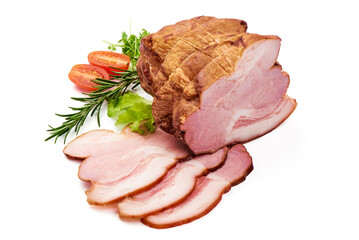 Smoked pork loin, isolated on white background