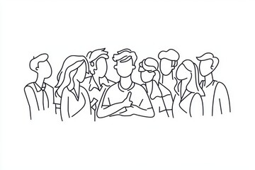 Obraz premium A simple one-line drawing of an epic team huddle, each member's outline filled with unique gear and equipment for their role in the business setting Generative AI
