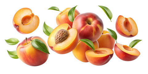 apricots with leaves isolated on transparent background png