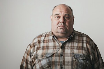 Obraz premium Humorous fat man exercising to lose weight, funny weight loss concept.