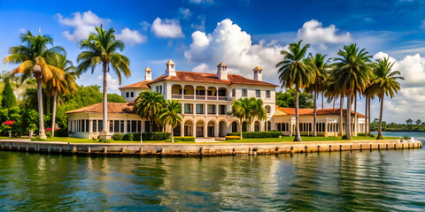 Obraz premium Luxurious mansion on Star Island in Miami , waterfront, high-end, wealthy, exclusive, prestigious, elegant