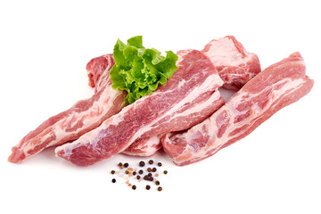 Pork fillet tenderloin, raw meat, close-up, isolated on white background
