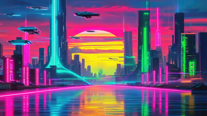 Retro-Futuristic Cityscape: A Neon-Lit Urban Dream