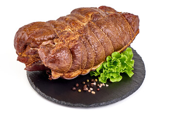 Cold smoked meat, isolated on white background