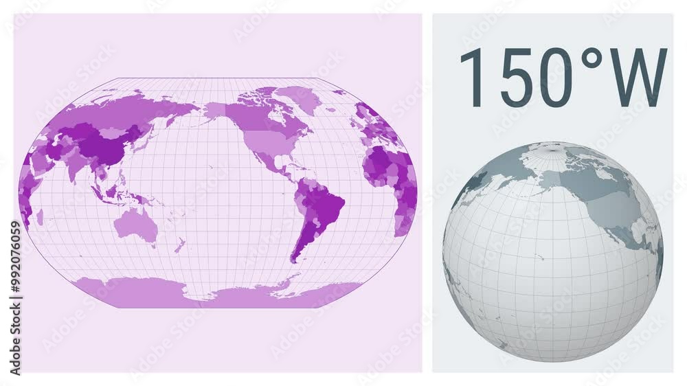 Poster world map animation. kavrayskiy vii pseudocylindrical projection. colored countries style. animated 