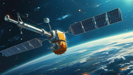 Obraz premium Satellite Orbiting Earth: A Dance in Space