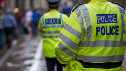 Police officers in bright yellow uniforms