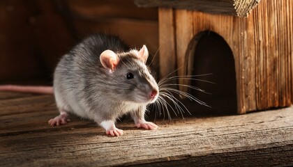 Rat in an old wooden barn.