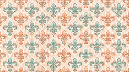 Obraz premium Abstract vintage wallpaper with intricate pattern fleur-de-lis earth tone