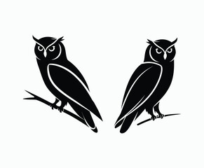 Fototapeta premium Owl bird silhouette editable EPS vector isolated illustration template on a white background