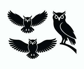 Obraz premium Owl bird silhouette editable EPS vector isolated illustration template on a white background