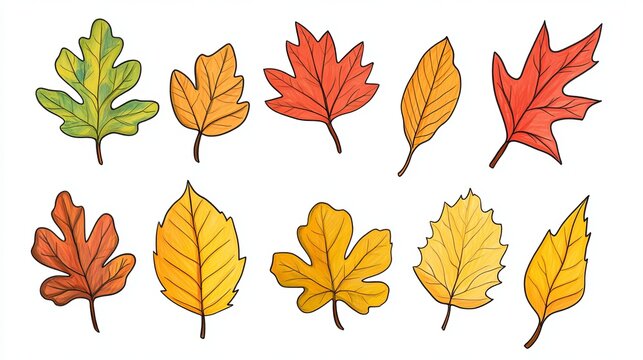 Cute autumn leaf drawings for kids! These hand-drawn leaves are perfect for teaching about the fall season or for any fall-themed project.