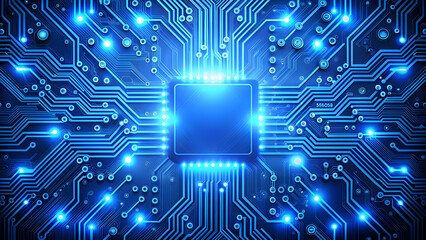 Obraz premium Blue circuit board background with glowing electronic components , technology, circuitry, electronic, innovation