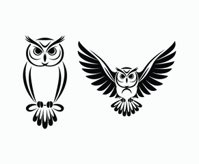 Fototapeta premium Owl bird silhouette editable EPS vector isolated illustration template on a white background