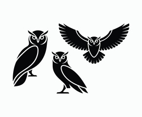 Fototapeta premium Owl bird silhouette editable EPS vector isolated illustration template on a white background